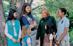 Photo of Kathy Cloninger with Girl Scouts. (Photo credit: Ernie K. Johnson)