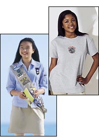 Photo of Girl Scout 11-17 in uniform with sash and of Girl Scout in STUDIO 2B shirt. &copy; GSUSA. All rights reserved.