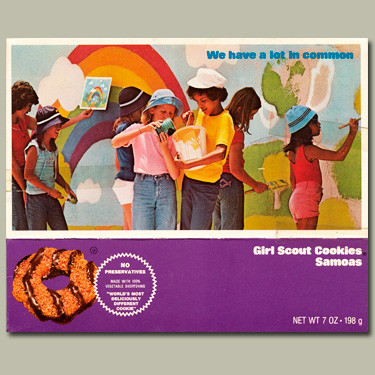 Photo of 1970s cookie boxes. &copy; GSUSA. All rights reserved.