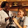 Photo of girl wearing goggles in science lab.