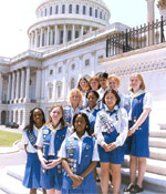 Photo of Girl Scout Gold Award Young Women of Distinction 2001 standing on the steps of the Capitol Building. &copy; GSUSA. All rights reserved.