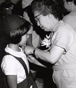 Photo of pinning ceremony in Japan, 1972. &copy; GSUSA. All rights reserved.