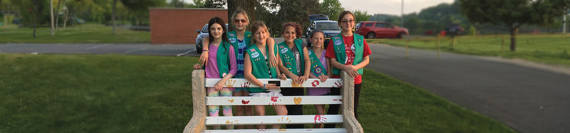  Girl Scouts show off their awesome Buddy Bench at Cumru Elementary in Eastern Pennsylvania. 
