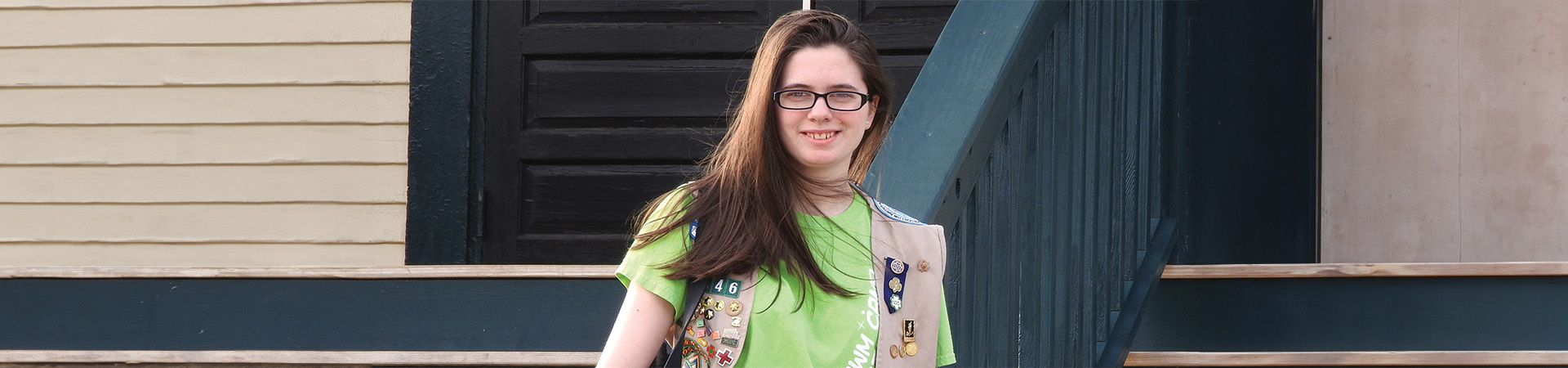  Portrait of Cassie wearing her Girl Scout Vest. 