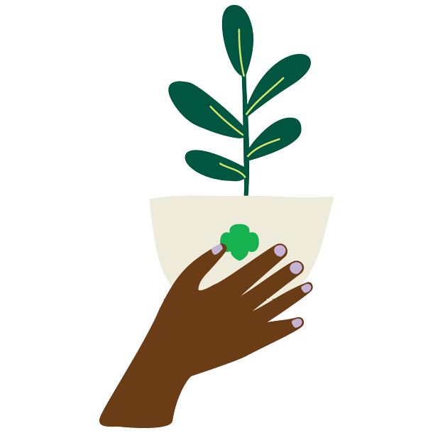 illustration of a hand holding a potted plant